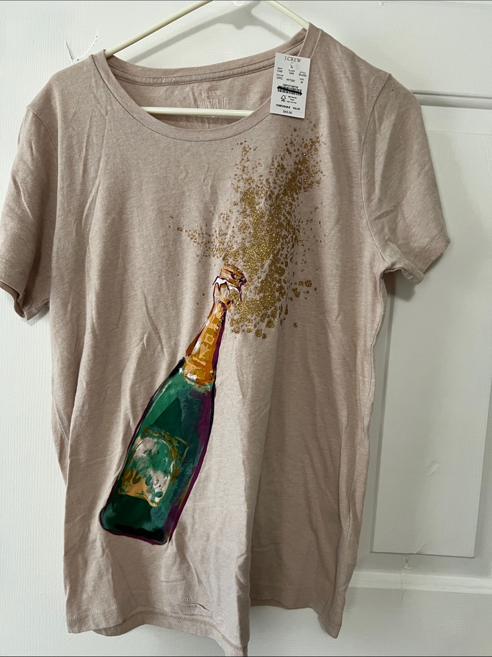 J. Crew Beige Tee with Gold Glitter Splash